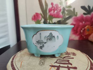 70年代淄博美术陶瓷 瓷塑赏玩手绘小花盆 菖蒲盆  淡雅漂亮