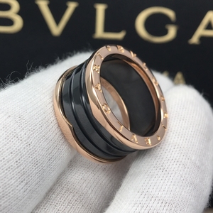 bvlgari宝格丽玫瑰金黑陶瓷58号戒指四环宽版男戒