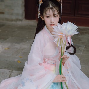 00木鱼920904淘宝荼蘼白霓青阙原创绣花粉交领大袖彩虹齐腰襦裙少女