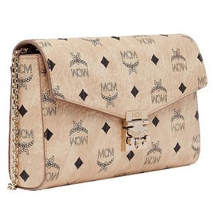 mcm女士经典logo印花中号信封包单肩斜挎链条包米色,香港