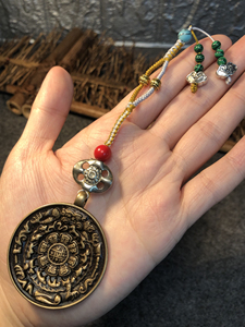 包邮(手工编织)藏传黄铜九宫牌吊坠挂件腰牌 ,实物拍的,精品