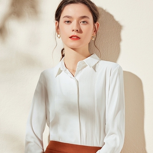 古驭风琴褶职业白衬衫女长袖设计感小众雪纺上衣春秋装通勤面试衬
