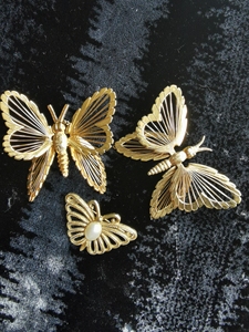 vintage monet 打标金丝蝴蝶胸针一组