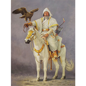 新品 朝克其乐 2米巨幅《成吉思汗》原创唯一收藏级装饰 带合影