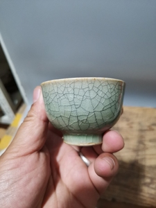 日本回流瓷器昭和时期青瓷相马烧茶杯茶碗相马杯,款少见,器型也