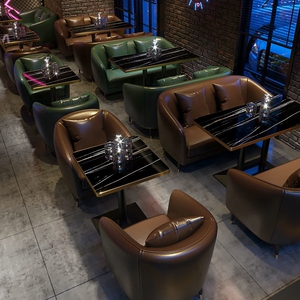 酒吧桌卡座椅餐厅咖啡厅靠墙卡座沙发奶茶甜品店小吃店桌椅组合