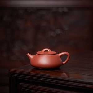 马小琴手工制原矿朱泥红月景舟石瓢壶230cc中品送礼自用紫砂壶
