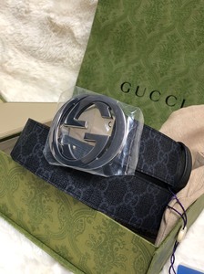 【全新正品清仓出货】Gucci古驰古琦双GG银扣皮带男士腰带