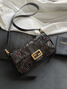 【现货】fendi芬迪中古彩色扣子亮片法棍包长肩带斜挎