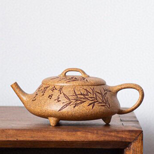 宜兴紫砂壶名家刘老师三足韵瓢160cc原矿高温黄金段泡茶壶茶具