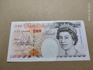 英国e序列初版英镑,数字版10英镑非流通,保真全新原票,但背
