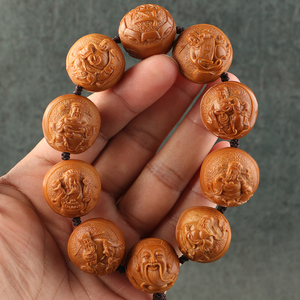 2x2.2cm【八宝财神】王筛俊作品橄榄核雕三花油核核雕手串