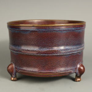 旧藏钧窑三足炉钧窑奁钧窑奁式香炉钧窑摆件回流瓷器手工瓷器拍卖