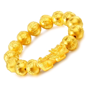 【官方正品】纯黄金貔貅手链男女款999千足金3d硬金全金珠手