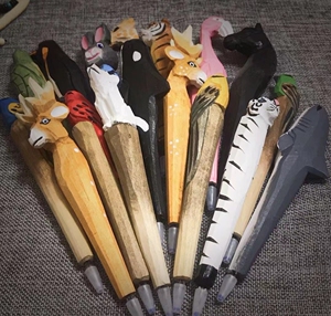 钻石笔芯中性笔动物笔木雕笔工艺品摆件学生用品6元一支五只包邮