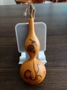 13公分葫芦多子多福 莲蓬手工烙画把件 早有蜻蜓立上头