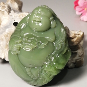 【珍藏品】大师工和田玉碧玉佛公吊坠 俄料粉青猫眼挂件 带双证