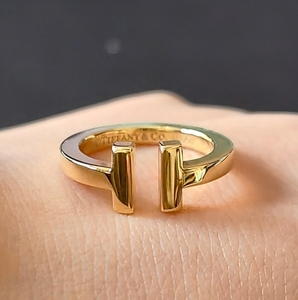 tiffany双t开口粗款戒指,方形黄金50-51码,11