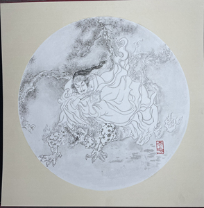 古风手绘画心装饰画,河伯.材质:卡纸,画心宣纸.无框.尺寸3