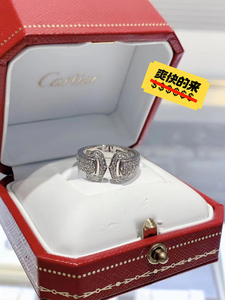 cartier卡地亚天使之吻双c满钻白金戒指53号 附件有包