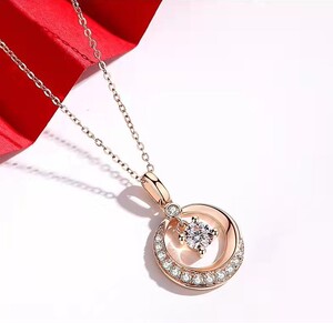 中国黄金18k金钻石项链女正品玫瑰彩金锁骨链灵动吊坠情人节礼
