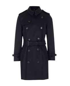 burberry博柏利巴宝莉男士黑色肯辛顿羊绒双排扣大衣外套