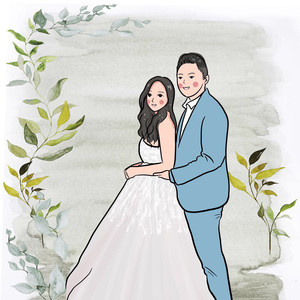 婚礼结婚请帖画像q版手办喜帖卡通手绘婚纱照情侣头像结婚照定制