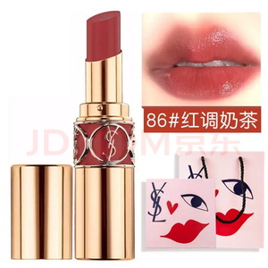全新圣罗兰口红(ysl)圆管86 红调奶茶色莹亮纯魅唇膏金管