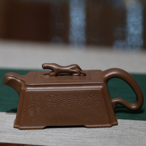 宜兴纯全手工紫砂壶名家刘浩刻豹子原矿青灰段泥陈建强方器精品