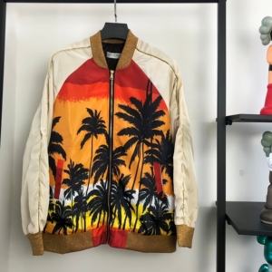 slp圣罗兰椰树黄昏夕阳丝绸薄款拉链外套.