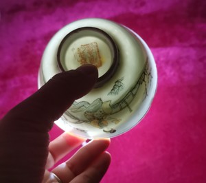 晚清民国汪永顺作,茶碗,人物图案,细路桃花侍女茶碗,人物绘画