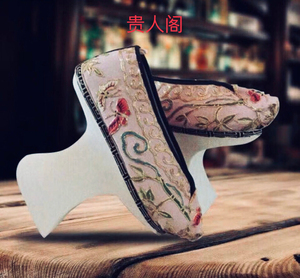 旗鞋 花盆底鞋  格格鞋 手绣蝴蝶竹纹  清宫花样