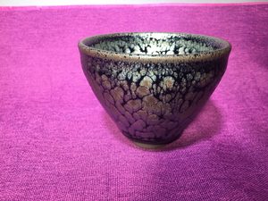 建盏四少黎祥 禾绪窑 彩金油滴,全满釉上结晶,立体花瓣,养彩