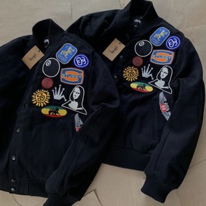 stussy 斯图西美式嘻哈黑八徽章刺绣棒球服夹克外套 男女
