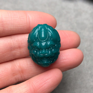 极品二代绿松石兽脸吊坠背云配饰.