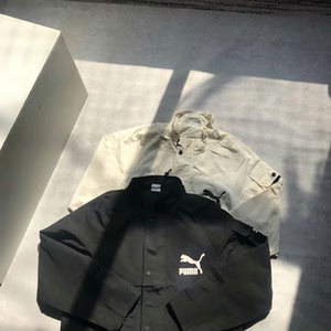 puma彪马翻领印花黑白多口袋工装夹克外套男女
