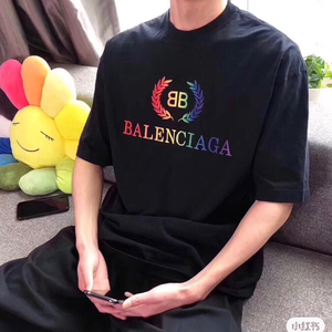 balenciaga/巴黎世家彩虹麦穗bb字母彩色短袖刺绣l