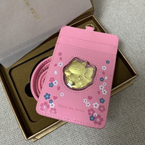 周大福招财猫御守粉色卡包 999千足金招财猫0.2g 粉色卡