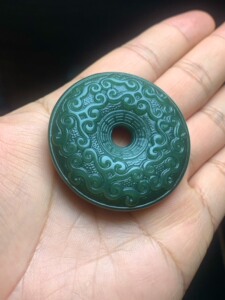 和田玉青碧玉玉琮玉壁车挂手把件 手镯心做的 双面仿古工艺