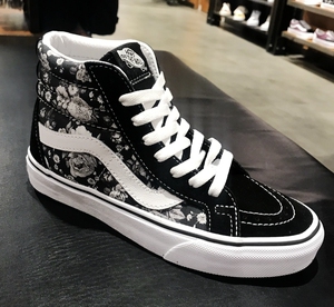 vans正品女鞋黑白玫瑰泼墨印花sk8-hi高帮板鞋休闲鞋v