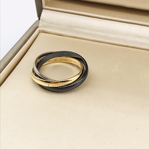 8新]卡地亚cartier男女黑陶瓷三环戒指61号公价7450