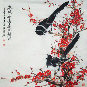 国画喜上眉梢开门见喜玄关装饰画迎门画好氛围字画尺寸大小可定制