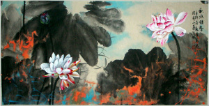 杨万民中国画国画花鸟手绘水墨荷花 写意四尺横幅字办公室订定制1