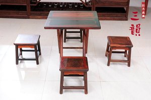 红木家具/老挝大红酸枝折叠小方桌五件套/简洁收纳古典休闲棋牌桌