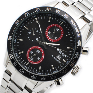 正品威龙wilon男士手表 运动三眼时尚钢带腕表 六针全自动机械表