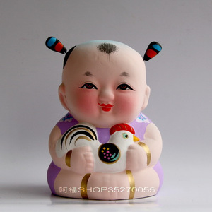 纯手工艺品无锡惠山泥人泥塑:抱鸡阿福(十二生肖 sx10)_阿里巴巴找货