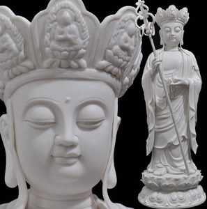 白瓷立莲地藏菩萨 地藏王佛像摆件家用供奉陶瓷带帽地藏王像