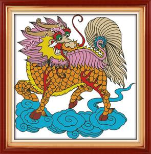 高清精准印花麒麟十字绣神兽新款正方形客厅麒麟图中堂画动物系列