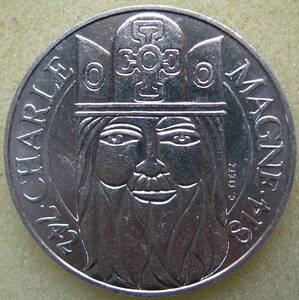 查理曼大帝(1990).100法郎.纪念银币