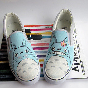 龙猫周边手绘动漫懒人鞋男女韩版低帮学生涂鸦鞋子彩绘帆布鞋diy